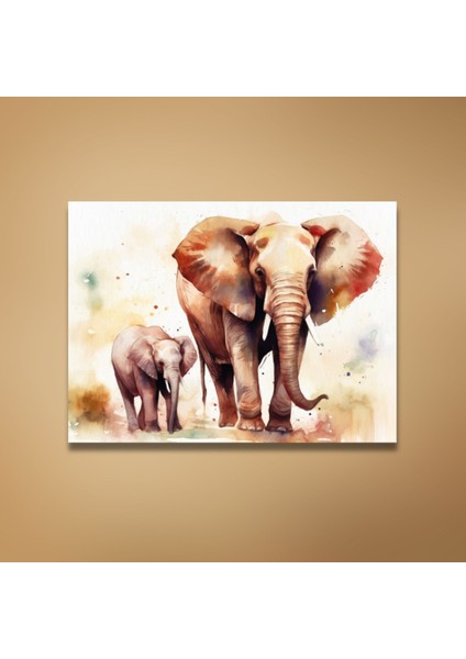 Tekli Yatay Kanvas Duvar Tablosu Uv Baskı Anne Fil ve Yavru Fil modelleri