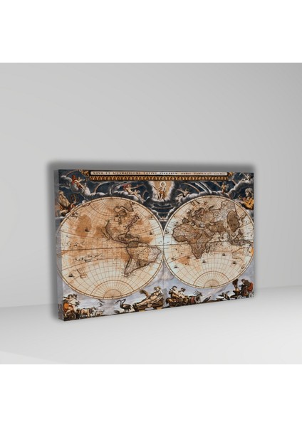 Tekli Yatay Kanvas Tablo Dünya Haritası ve Insanlar fiyatları