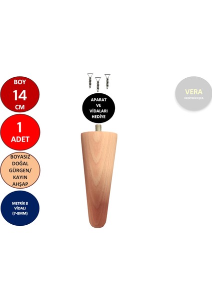 14 cm Ahşap Konik Ayak Koltuk Ayağı Baza Ayağı Mobilya Ayağı Dolap Ayağı 3301000000716