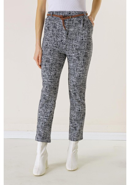 Beli Lastikli Kemerli Yandan Cepli Cam Kırığı Desen Dar Paça Pantolon fiyatları