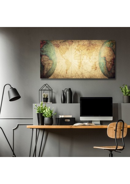 Panoramik Kanvas Tablo Çizgisel Dünya Haritası