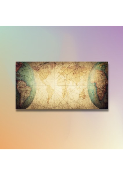 Panoramik Kanvas Tablo Çizgisel Dünya Haritası modelleri