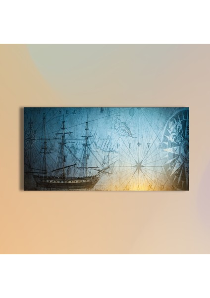 Panoramik Kanvas Tablo Gemi ve Piri Reis Haritası modelleri