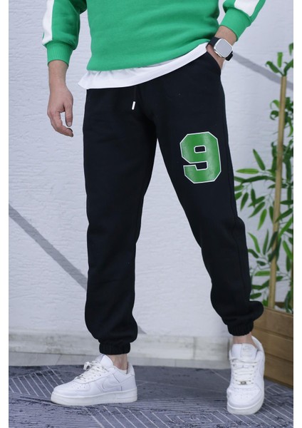 Erkek Şardonlu Üç Iplik 9 Rakam Baskılı Eşofman Altı modelleri