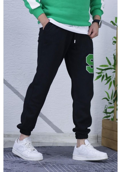 Erkek Şardonlu Üç Iplik 9 Rakam Baskılı Eşofman Altı fırsatları