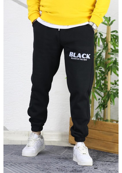 Erkek Üç Iplik Şardonlu Black Baskılı Eşofman Altı