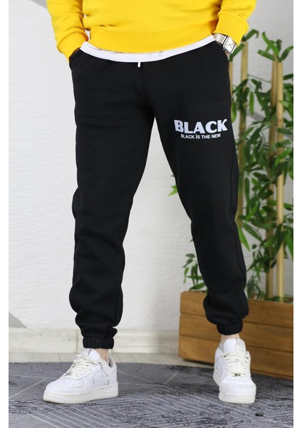 Erkek Üç Iplik Şardonlu Black Baskılı Eşofman Altı
