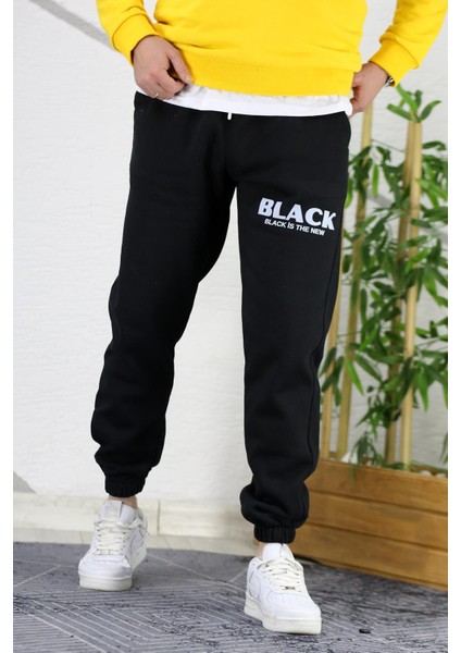 Erkek Üç Iplik Şardonlu Black Baskılı Eşofman Altı