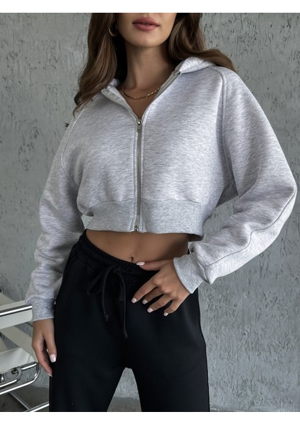 Gri Basic Kapşonlu Sweat