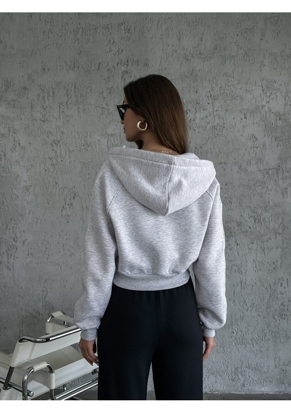 Gri Basic Kapşonlu Sweat