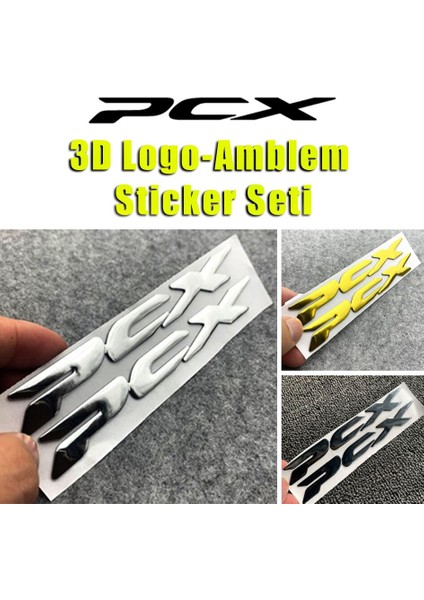 Pcx Amblem Logo Metal Sticker Yazı 2 Adet Set Gümüş Gri
