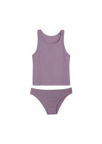 Pamuklu Kalın Askılı Crop Kadın Kısa Atlet & Slip Külot Takım