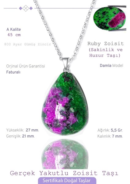 Damla Model Gerçek Ruby Zoisite Kolye - Anyolit Taşı