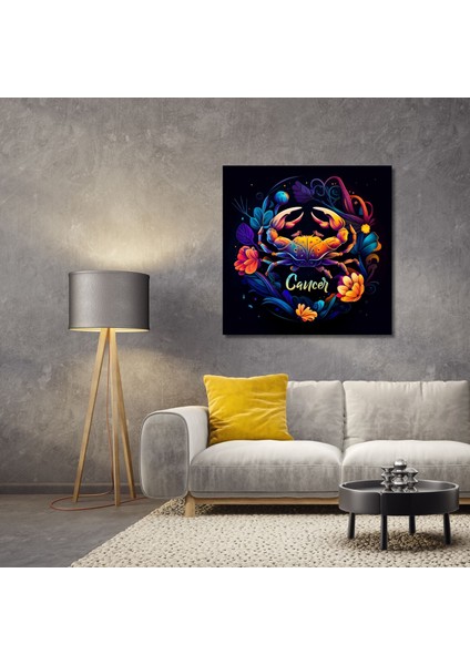 Tekli Kare Kanvas Astroloji ve Burç Tablosu Yengeç Burcu