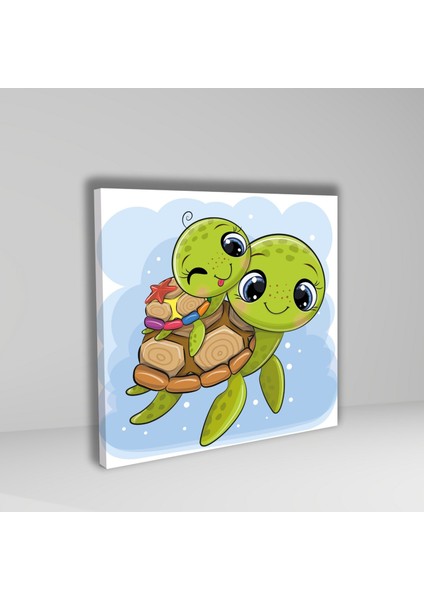 Tekli Kare Kanvas Çocuk Odası Sevimli Kaplumbağalar Tablosu fiyatları