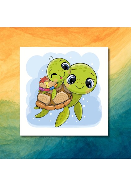 Tekli Kare Kanvas Çocuk Odası Sevimli Kaplumbağalar Tablosu modelleri