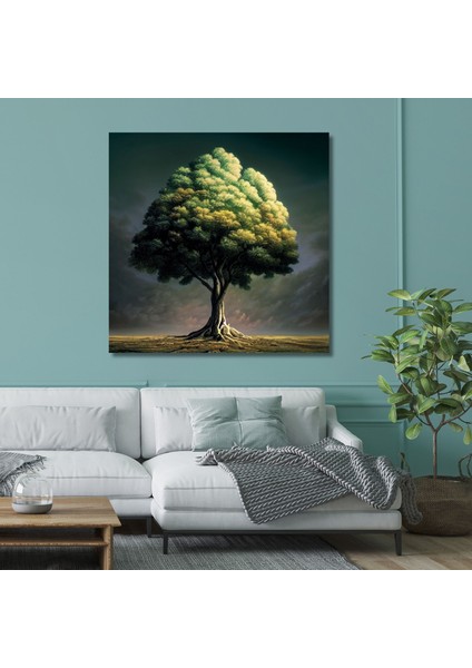 Tekli Kare Kanvas Tablo Yüksek Çınar Ağacı