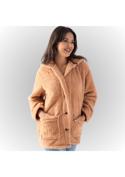 Kadın Dik Yaka Düğmeli Peluş Hırka modelleri