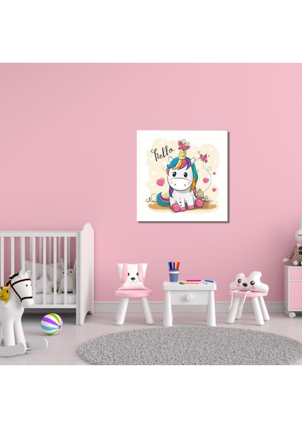 Tekli Kare Kanvas Kız Çocuk Odası Renkli Unicorn Tablosu