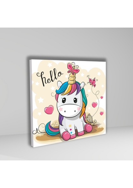Tekli Kare Kanvas Kız Çocuk Odası Renkli Unicorn Tablosu fiyatları