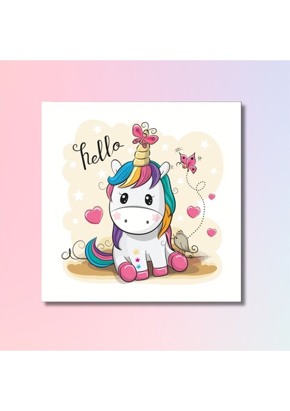 Tekli Kare Kanvas Kız Çocuk Odası Renkli Unicorn Tablosu modelleri