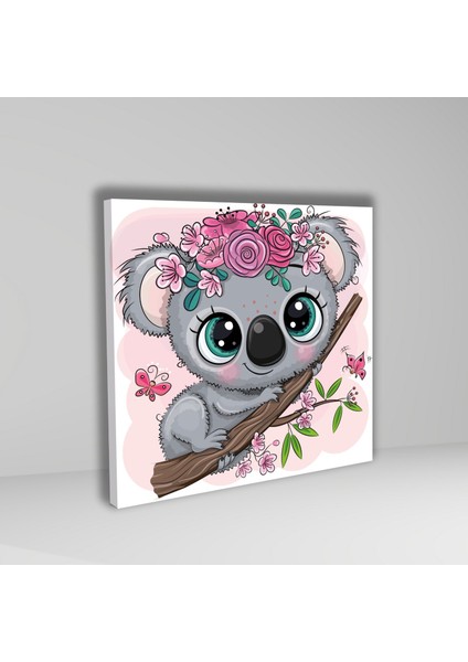 Tekli Kare Kanvas Kız Çocuk Odası Pembe Çiçekli Koala Tablosu fiyatları