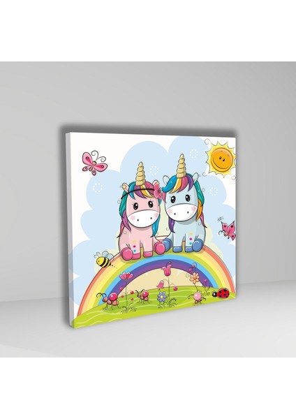 Tekli Kare Kanvas Çocuk Odası Unicorn ve Kankası Tablosu fiyatları