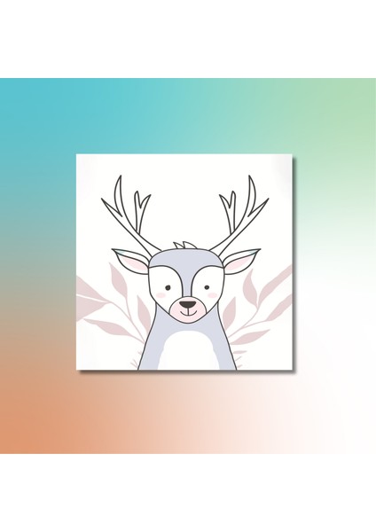 Tekli Kare Kanvas Kız Bebek Odası Soft Pembe Geyik Tablosu modelleri