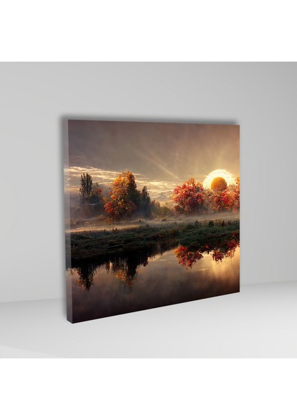 Tekli Kare Kanvas Tablo Gün Batımı ve Göl Manzarası fiyatları
