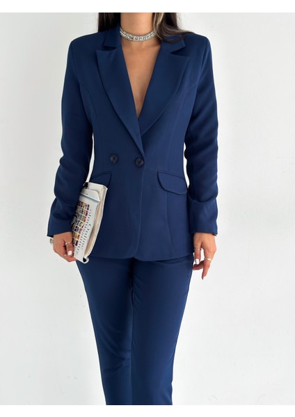 Lacivert Kruvaze Blazer Ceket Havuç Pantolon Takım Elbise modelleri