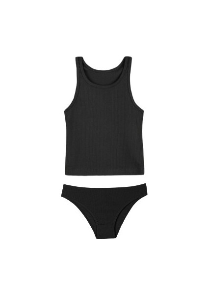 Pamuklu Kalın Askılı Crop Kadın Kısa Atlet & Slip Külot Takım