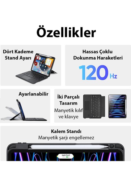 iPad Pro 12.9 Dk Series Kablosuz Bluetooth Klavye Touchpad Kılıf modelleri