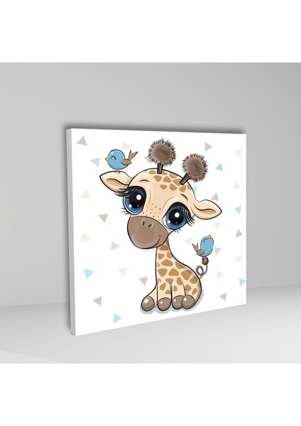 Tekli Kare Kanvas Çocuk Odası Kuşlar ve Sevimli Zürafa Tablosu fiyatları