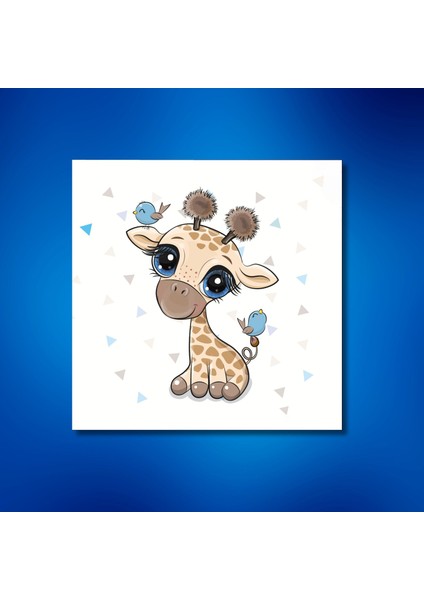 Tekli Kare Kanvas Çocuk Odası Kuşlar ve Sevimli Zürafa Tablosu modelleri