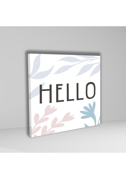 Tekli Kare Kanvas Çocuk Odası Soft Pembe Çizgisel Hello Tablo fiyatları