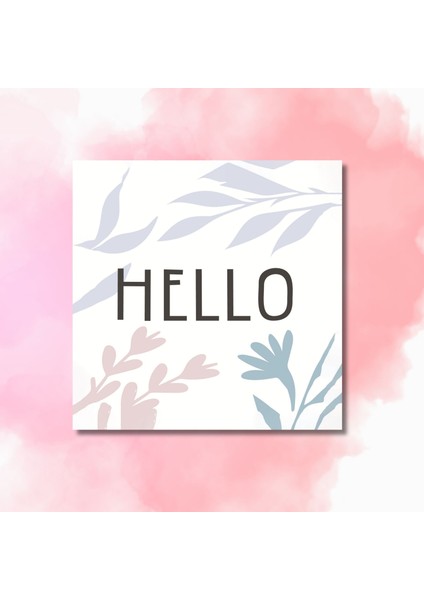 Tekli Kare Kanvas Çocuk Odası Soft Pembe Çizgisel Hello Tablo modelleri