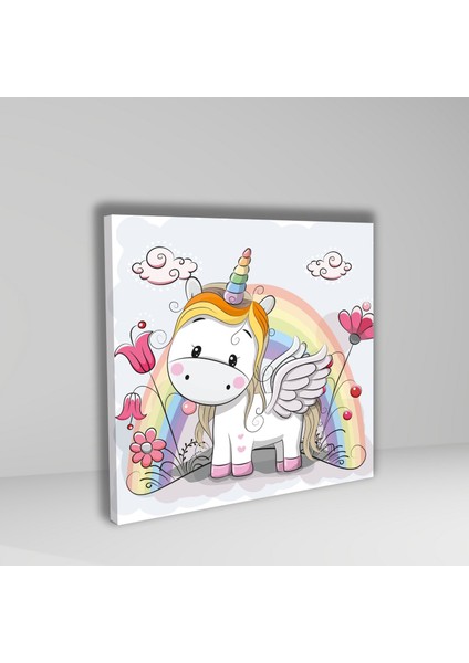 Tekli Kare Kanvas Kız Çocuk Odası Gökkuşağı ve Unicorn Tablo fiyatları