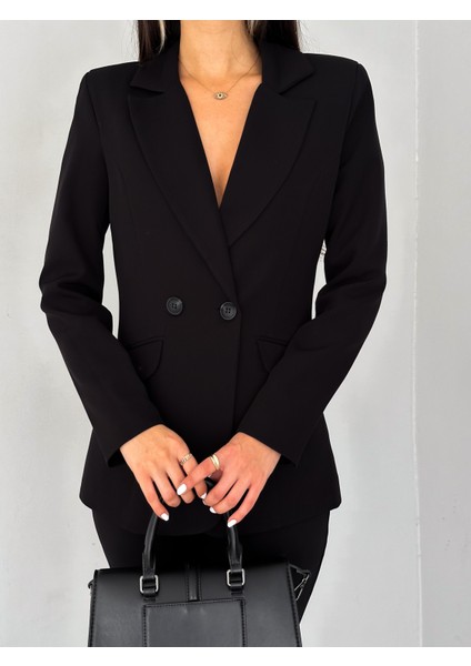 Siyah Kruvaze Blazer Ceket Havuç Pantolon Takım Elbise modelleri