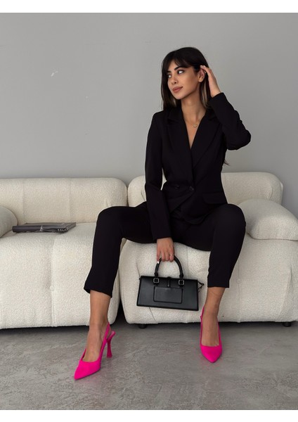 Siyah Kruvaze Blazer Ceket Havuç Pantolon Takım Elbise fırsatları