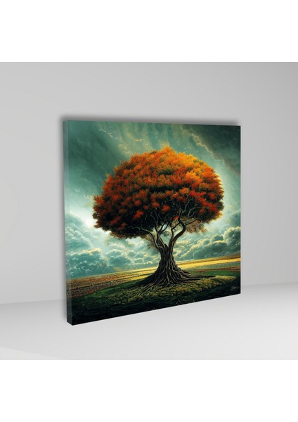 Tekli Kare Kanvas Tablo Kaliteli Gün Batımında Hayat Ağacı fiyatları