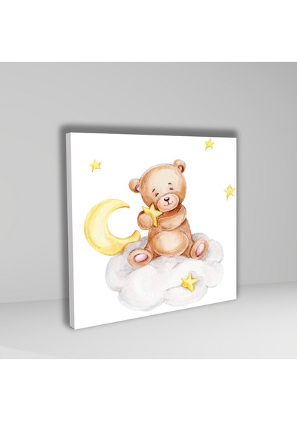 3 lü Kare Kanvas Bebek Odası Soft Sarı Ayıcık ve Bulut Tablosu modelleri