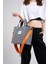 M Bag Kadın Gri Kanvas Turuncu Omuz Askılı Tote Bag Çanta 5