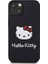 iPhone 15 Kılıf Hello Kitty Orjinal Lisanslı Yazı ve Ikonik Logolu 3D Rubber Kitty Head Kapak Siyah 3