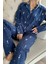 Pijama Evi Lacivert Kalp Desenli Önden Düğmeli Peluş Polar Pijama Takımı 5