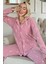 Pudra Kalp Desenli Önden Düğmeli Peluş Polar Pijama Takımı 1