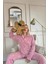 Pudra Kalp Desenli Önden Düğmeli Peluş Polar Pijama Takımı 2