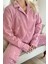 Pudra Kalp Desenli Önden Düğmeli Peluş Polar Pijama Takımı 5