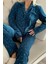 Petrol Lune Desenli Önden Düğmeli Peluş Polar Pijama Takımı 4