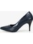 Hakiki Deri Stiletto Lacivert Topuklu Ayakkabı - 7,5 Cm İnce Topuk Sivri Burun - El İşçiliği Rugan Yılan Desen Premium Deri GRS004-LC 1