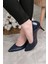 Hakiki Deri Stiletto Lacivert Topuklu Ayakkabı - 7,5 Cm İnce Topuk Sivri Burun - El İşçiliği Rugan Yılan Desen Premium Deri GRS004-LC 3